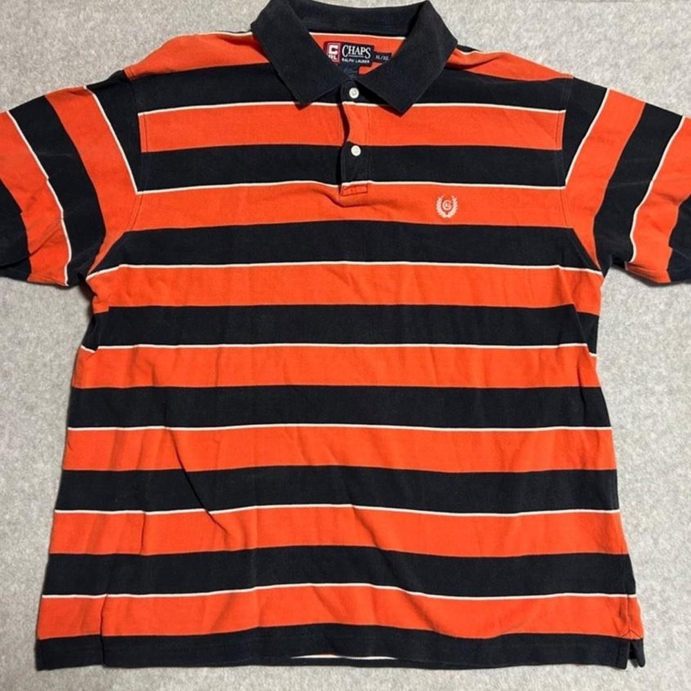 Chaps Ralph Lauren orange and black horizontal striped cotton polo shirt size XL